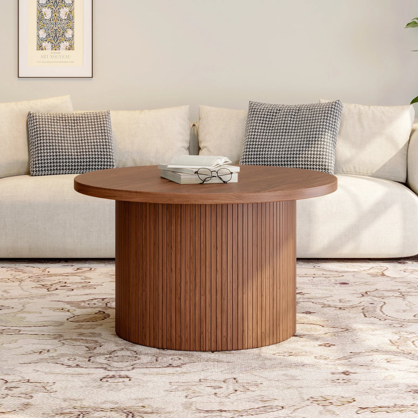 Walnut Round Coffee Table – Mid-Century Modern Drum