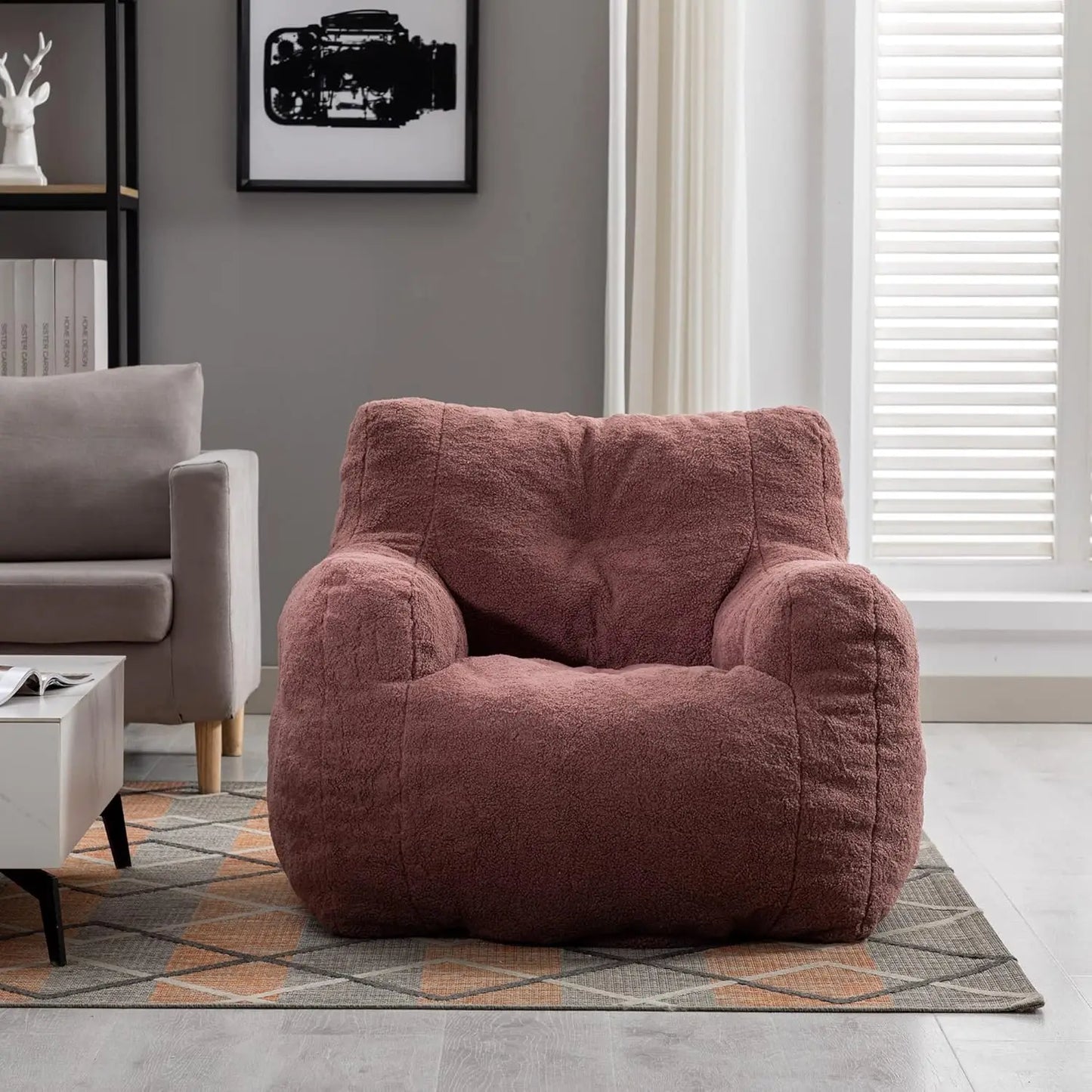 Oversized 37” Tufted Bean Bag Chair – Memory Foam Filled Teddy Fabric Lounger for Adults