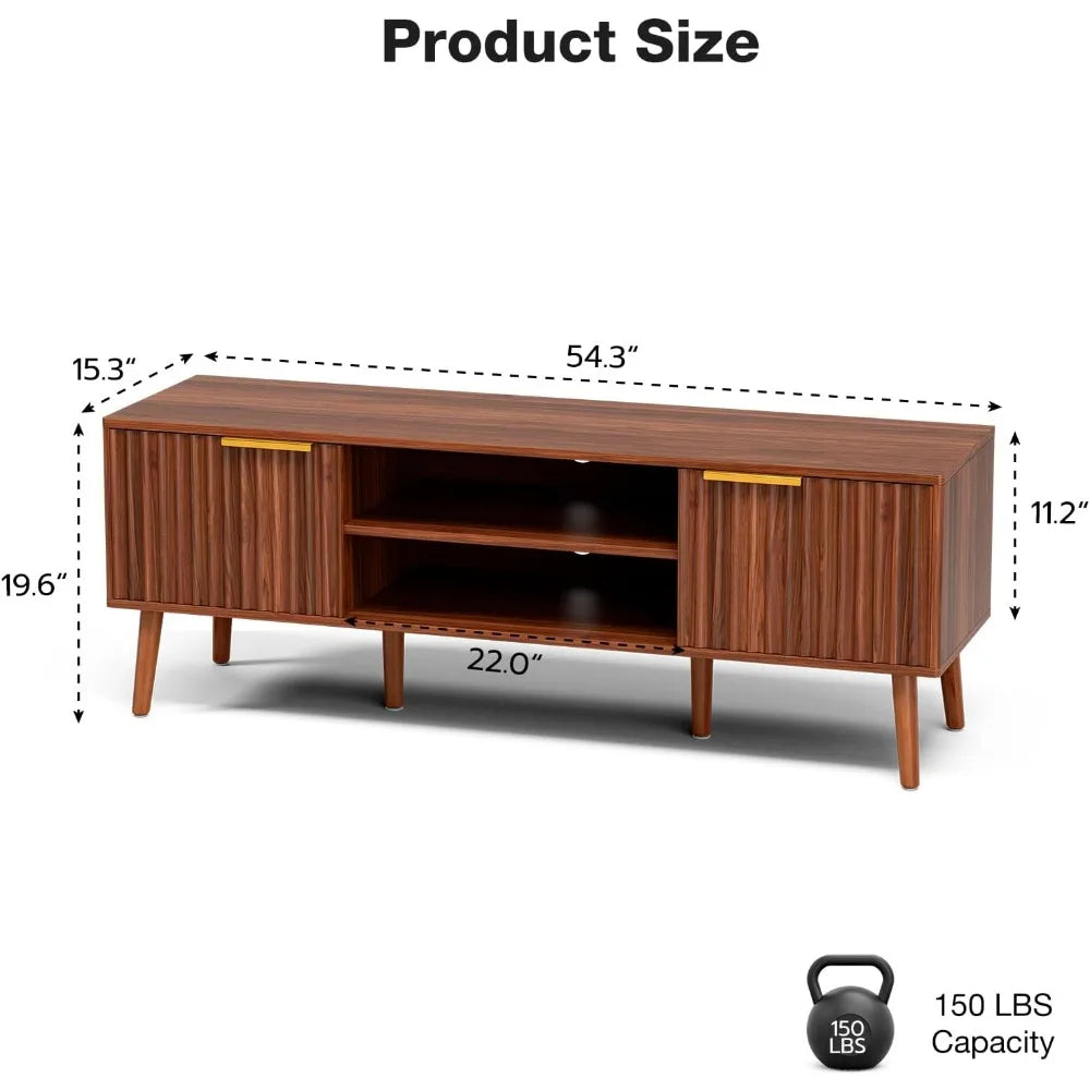 TV Stand for Living Room, Mid Century Modern Entertainment Center for 55/60/65 inch TVs, TV Console with Fluted Door Cabinets an