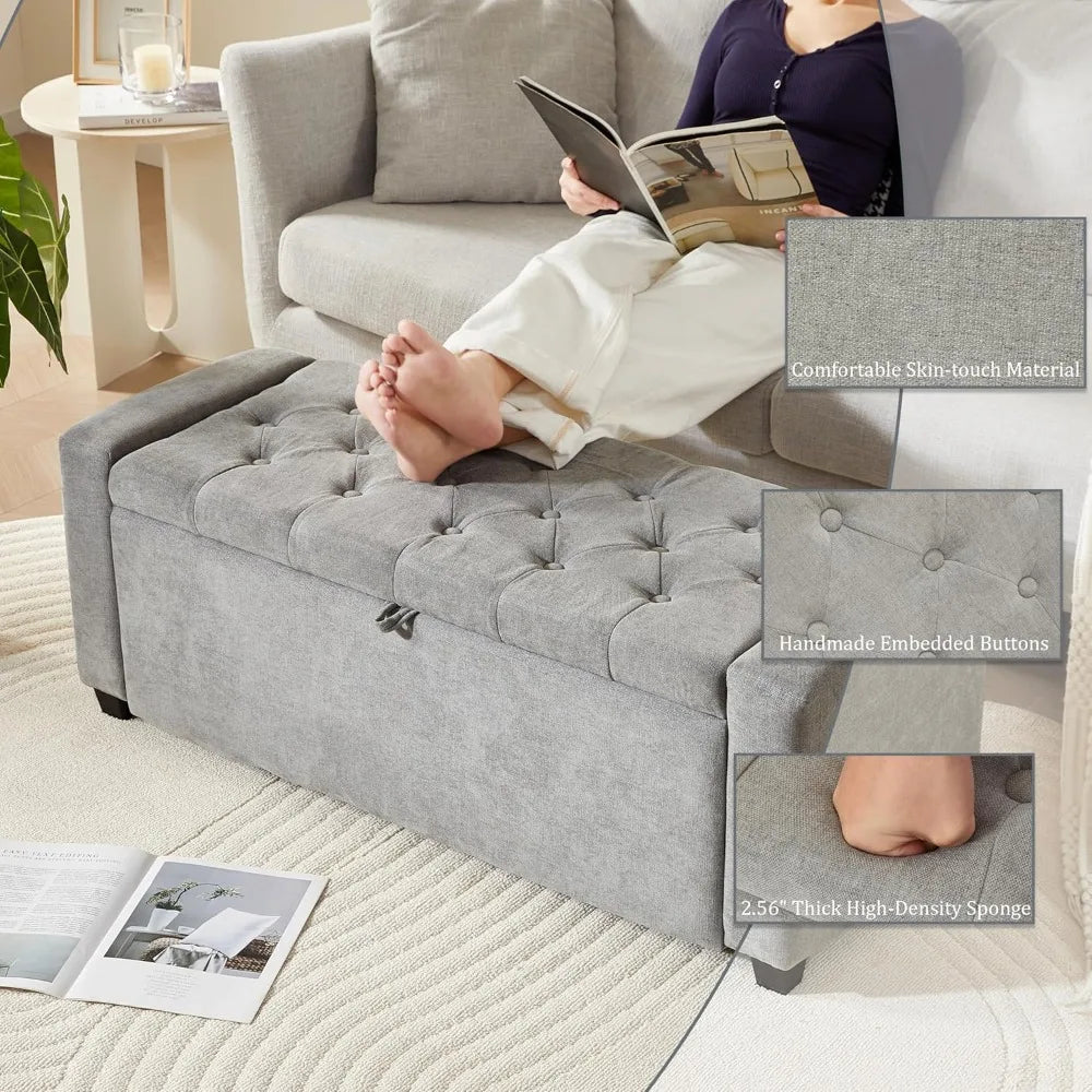 Large Storage Ottoman Bench – Upholstered Tufted Footrest for Living Room & Bedroom
