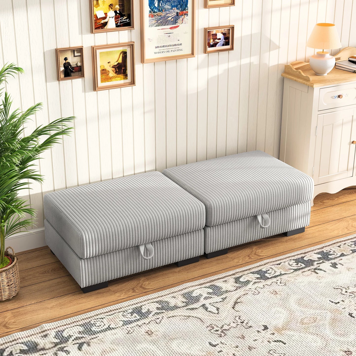 Modern Upholstered Ottoman Set of 2 – Comfortable Fabric Stools for Living Room