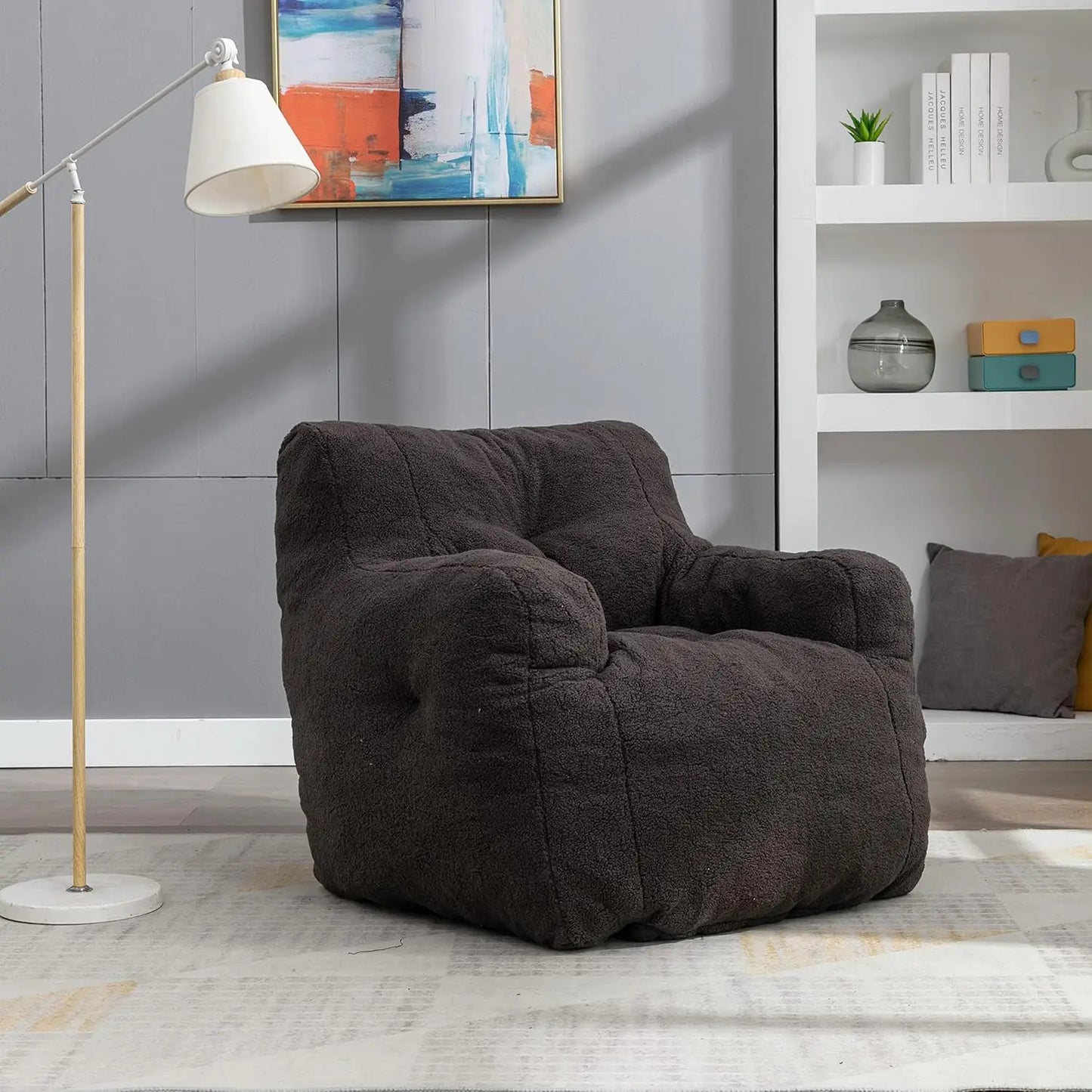 Oversized 37” Tufted Bean Bag Chair – Memory Foam Filled Teddy Fabric Lounger for Adults