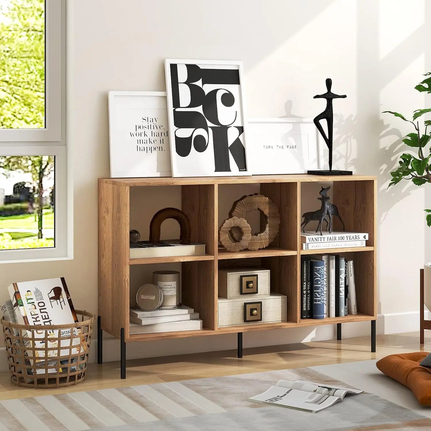 2-Tier Modern Open Wood Storage for Living Room