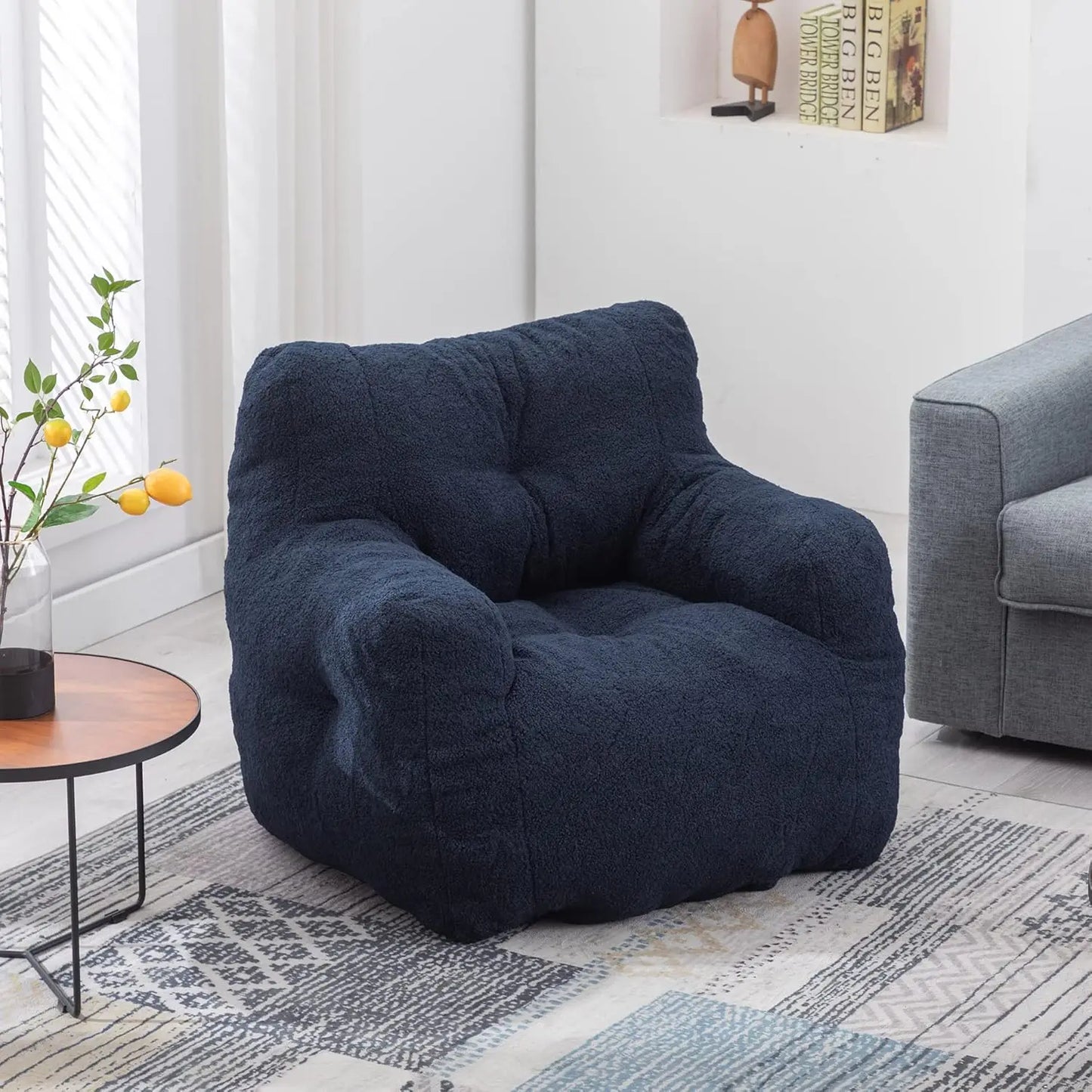 Oversized 37” Tufted Bean Bag Chair – Memory Foam Filled Teddy Fabric Lounger for Adults