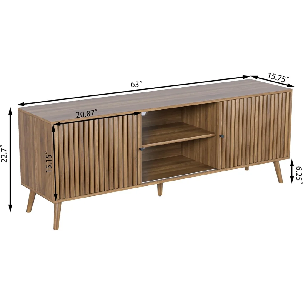 Mid Century Modern TV Stand for Televisions up to 70 Inches, with Sliding Doors and Storage, Television Stands, TV Consoles