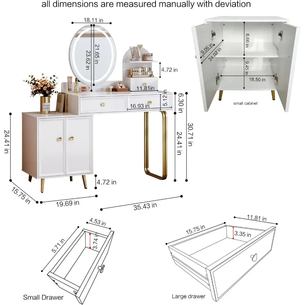 Modern Vanity Desk | Compact Makeup Table with LED Mirror & 2 Drawers