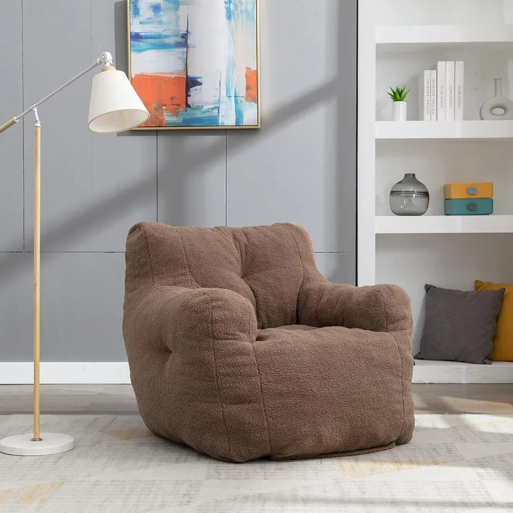 Oversized 37” Tufted Bean Bag Chair – Memory Foam Filled Teddy Fabric Lounger for Adults