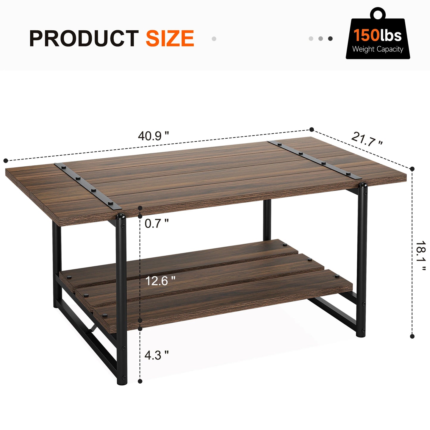 Rustic Farmhouse 2-Tier Coffee Table with Storage Shelf
