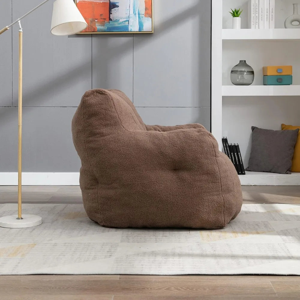 Oversized 37” Tufted Bean Bag Chair – Memory Foam Filled Teddy Fabric Lounger for Adults