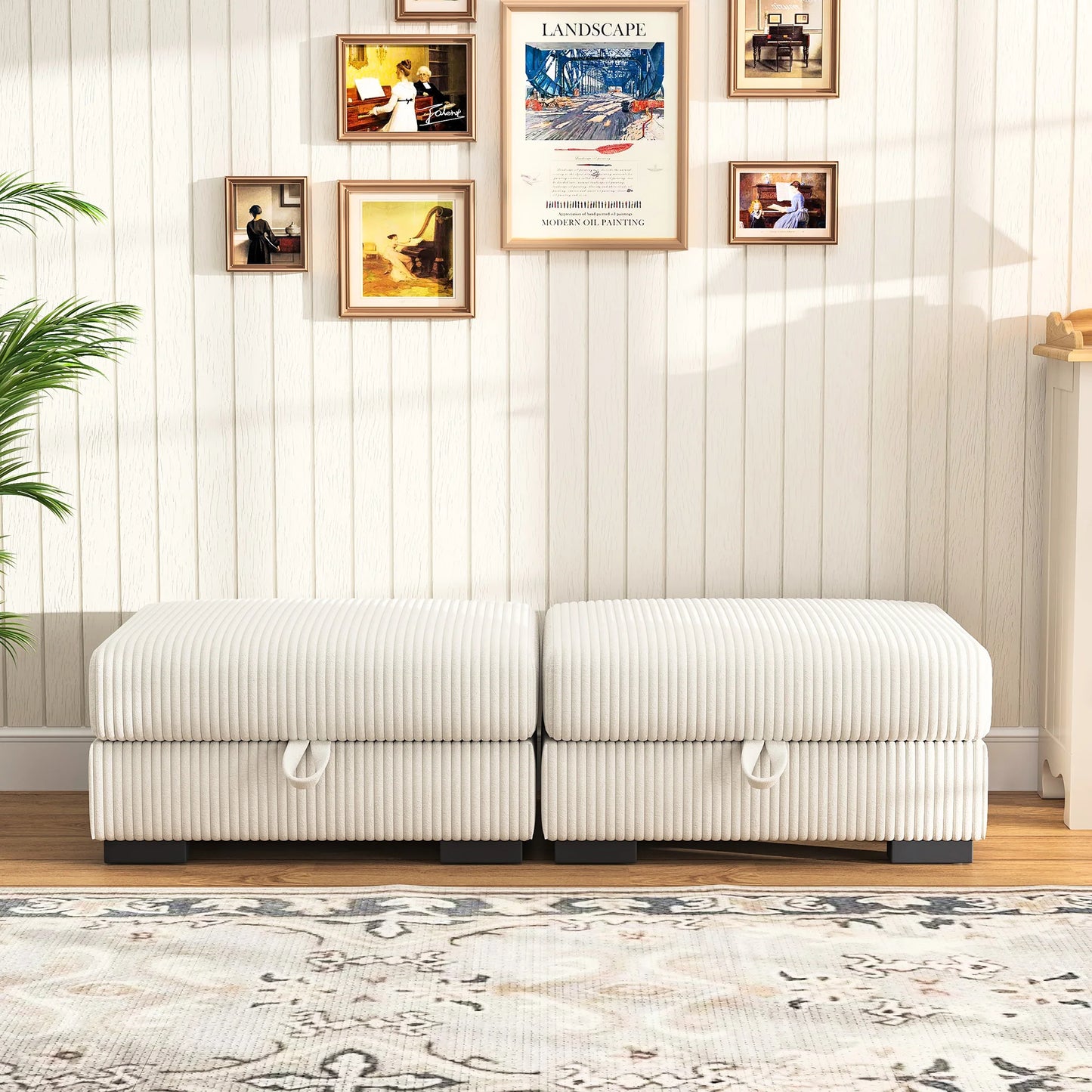 Modern Upholstered Ottoman Set of 2 – Comfortable Fabric Stools for Living Room