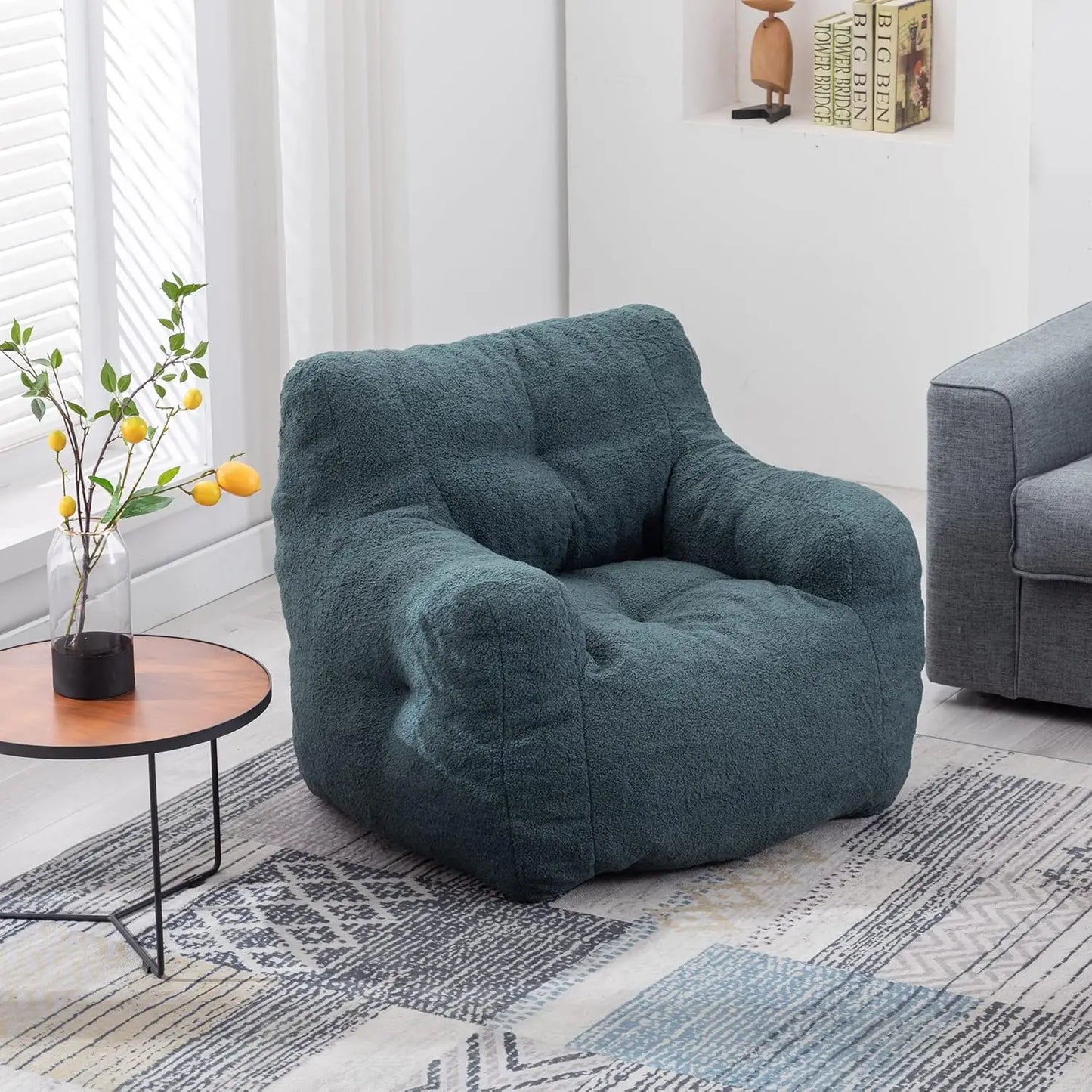 Oversized 37” Tufted Bean Bag Chair – Memory Foam Filled Teddy Fabric Lounger for Adults