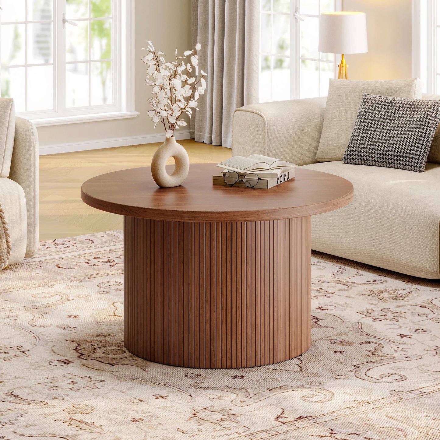 Walnut Round Coffee Table – Mid-Century Modern Drum