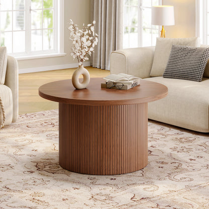 Walnut Round Coffee Table – Mid-Century Modern Drum