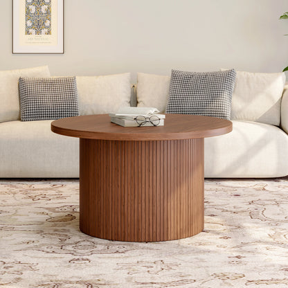 Walnut Round Coffee Table – Mid-Century Modern Drum