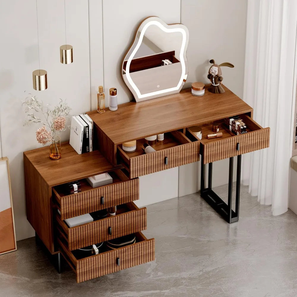 Modern Makeup Table with LED Mirror & 5 Drawers