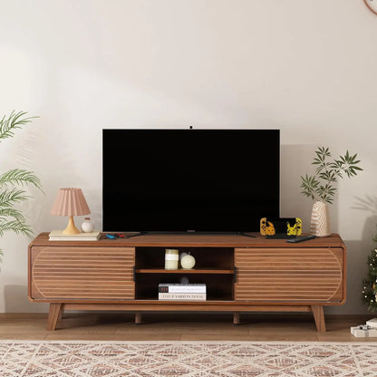 Mid Century Modern TV Stand for 55/60/65 Inch TV, 62" TV Console Table with Fluted Sliding Doors, Entertainment Center