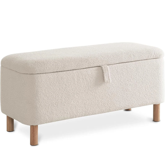 39.5” Boucle Storage Ottoman Bench – Sherpa Upholstered End-of-Bed & Entryway Seat