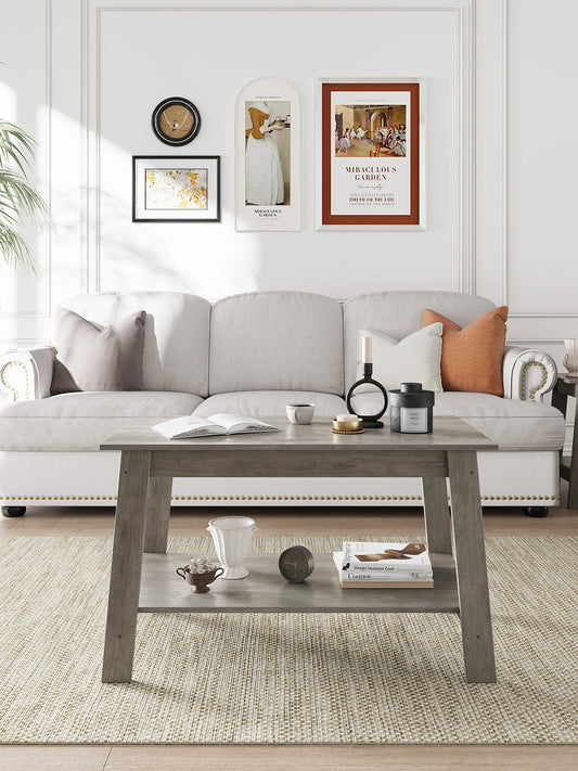 Wooden Coffee Table With Storage Shelf