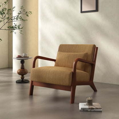 Mid-Century Modern Accent Chair – Comfy Fabric Armchair with Solid Wood Frame for Living Room