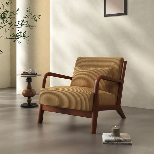 Mid-Century Modern Accent Chair – Comfy Fabric Armchair with Solid Wood Frame for Living Room