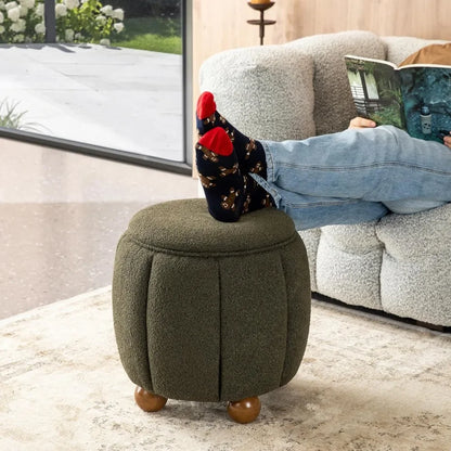 Modern Round Ottoman with Storage – Pumpkin-Shaped Vanity Stool for Living Room & Makeup