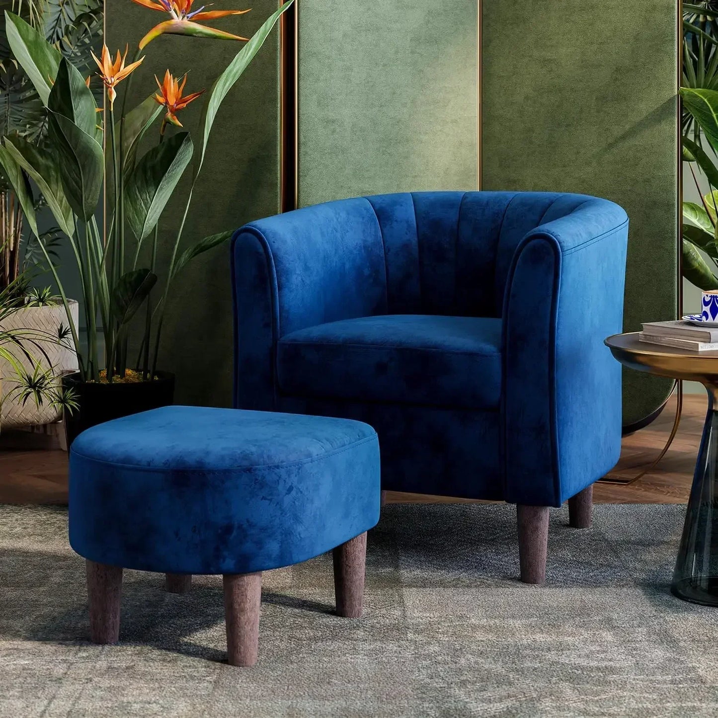 Velvet Barrel Accent Chair – Modern Comfy Armchair with Armrests for Living Room
