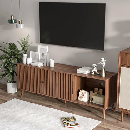 Mid Century Modern TV Stand for Televisions up to 70 Inches, with Sliding Doors and Storage, Television Stands, TV Consoles