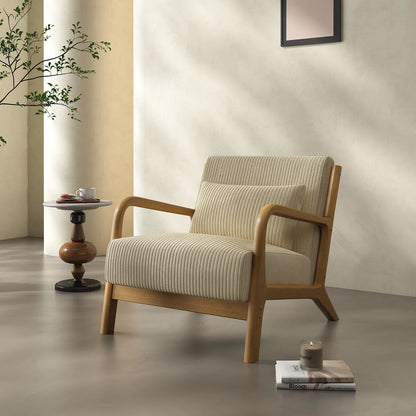 Mid-Century Modern Accent Chair – Comfy Fabric Armchair with Solid Wood Frame for Living Room