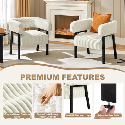 Set of 2 Corduroy Barrel Accent Chairs – Modern Upholstered Armchairs