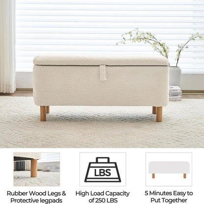 39.5” Boucle Storage Ottoman Bench – Sherpa Upholstered End-of-Bed & Entryway Seat
