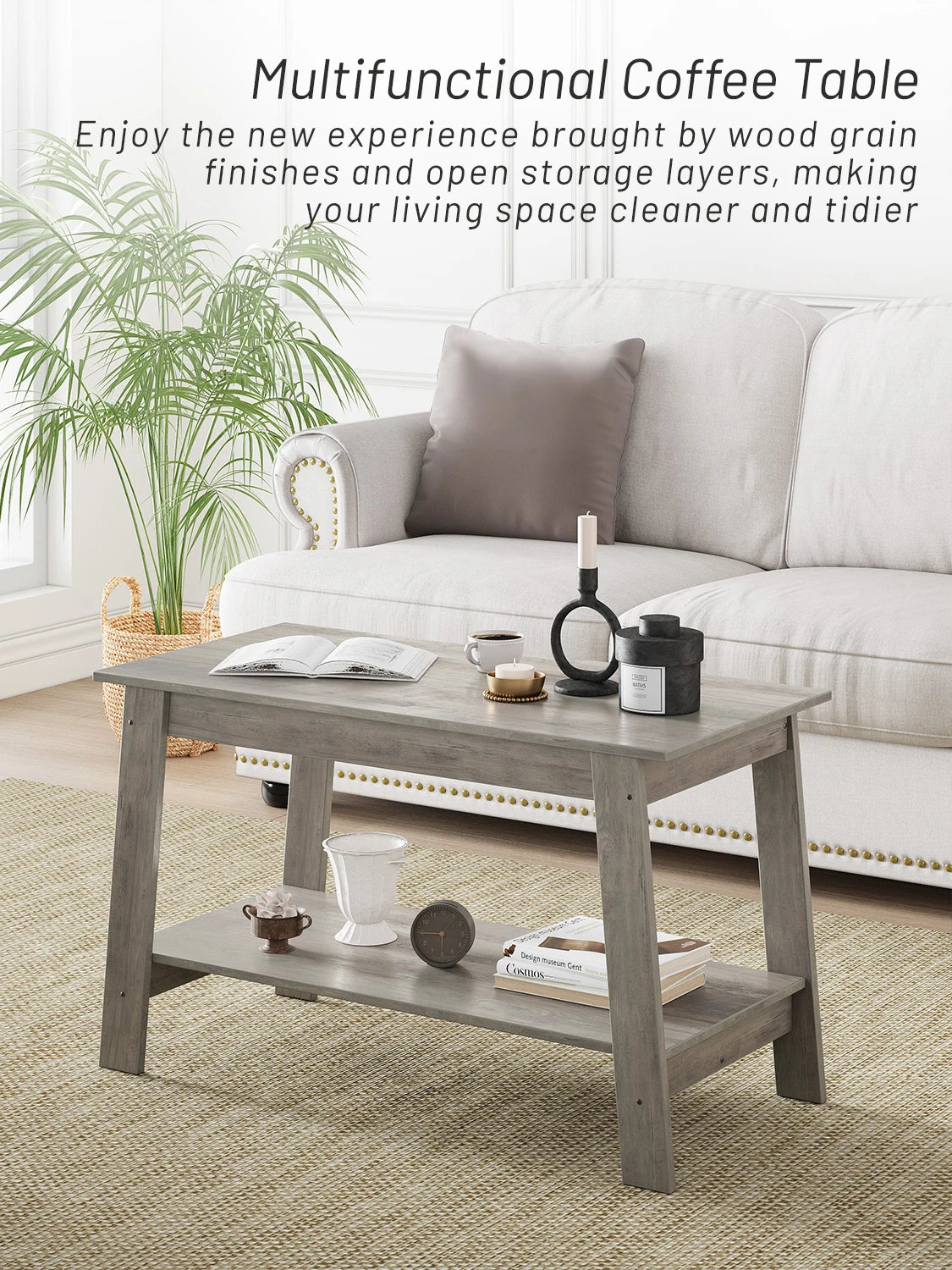Wooden Coffee Table With Storage Shelf