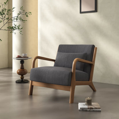 Mid-Century Modern Accent Chair – Comfy Fabric Armchair with Solid Wood Frame for Living Room