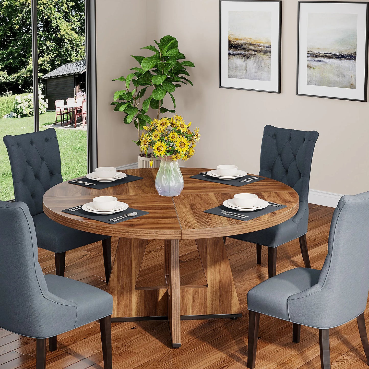 Tribesigns 47” Round Dining Table – Farmhouse Kitchen Table for 4
