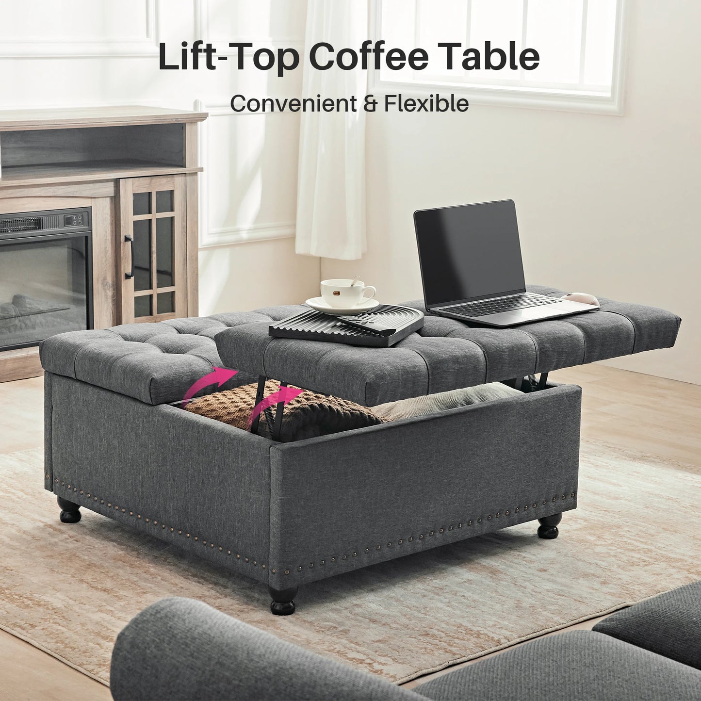 Large Square Storage Ottoman Bench with Lift-Top