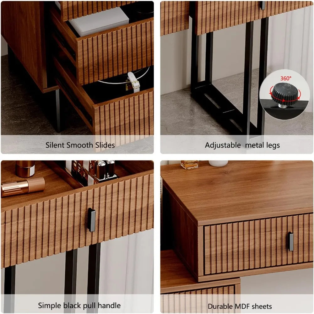 Modern Makeup Table with LED Mirror & 5 Drawers