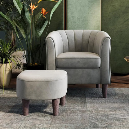 Velvet Barrel Accent Chair – Modern Comfy Armchair with Armrests for Living Room
