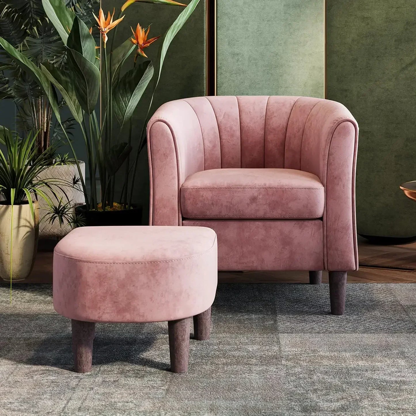 Velvet Barrel Accent Chair – Modern Comfy Armchair with Armrests for Living Room