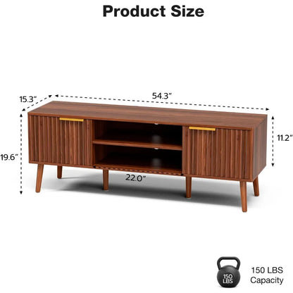 TV Stand for Living Room, Mid Century Modern Entertainment Center for 55/60/65 inch TVs, TV Console with Fluted Door Cabinets an