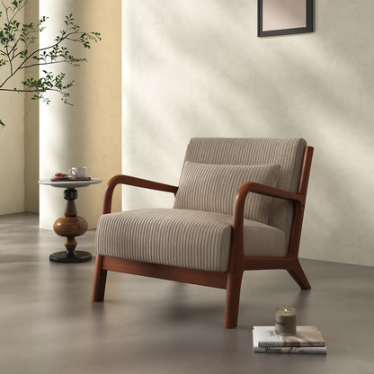 Mid-Century Modern Accent Chair – Comfy Fabric Armchair with Solid Wood Frame for Living Room