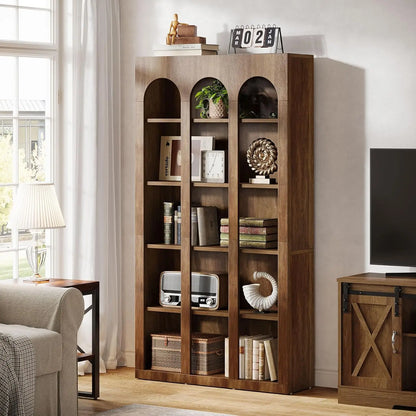 5-Tier Farmhouse Arched Bookshelf – 71” Tall Mid-Century Modern Bookcase with Open Display Shelves