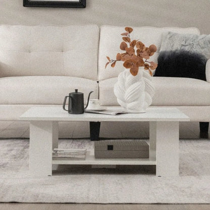 Large 41” Two-Tier Wooden Modern Coffee Table with Storage Shelf