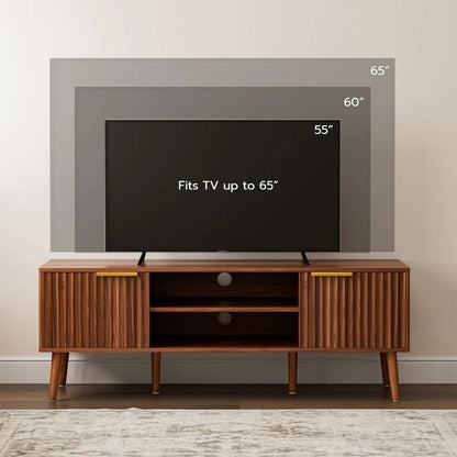 TV Stand for Living Room, Mid Century Modern Entertainment Center for 55/60/65 inch TVs, TV Console with Fluted Door Cabinets an