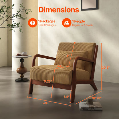 Mid-Century Modern Accent Chair – Comfy Fabric Armchair with Solid Wood Frame for Living Room