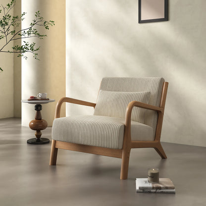 Mid-Century Modern Accent Chair – Comfy Fabric Armchair with Solid Wood Frame for Living Room