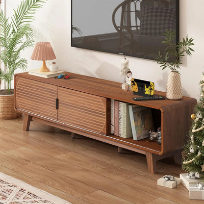 Mid Century Modern TV Stand for 55/60/65 Inch TV, 62" TV Console Table with Fluted Sliding Doors, Entertainment Center