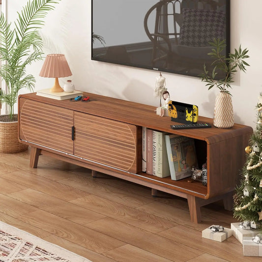 Mid Century Modern TV Stand for 55/60/65 Inch TV, 62" TV Console Table with Fluted Sliding Doors, Entertainment Center