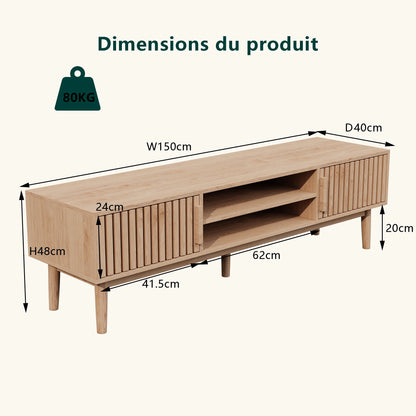 Modern Wooden TV Stand with Sliding Doors & Storage