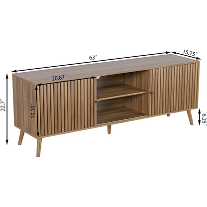 Mid Century Modern TV Stand for Televisions up to 70 Inches, with Sliding Doors and Storage, Television Stands, TV Consoles