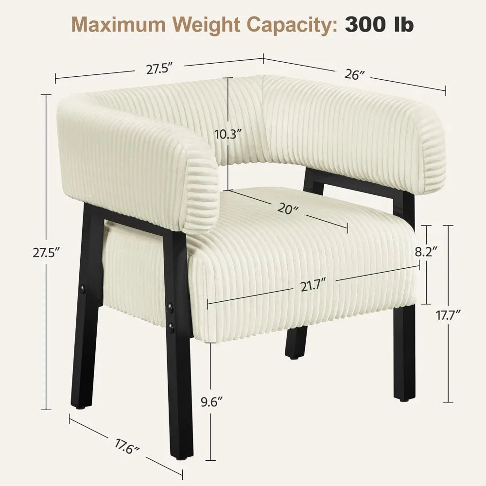 Set of 2 Corduroy Barrel Accent Chairs – Modern Upholstered Armchairs