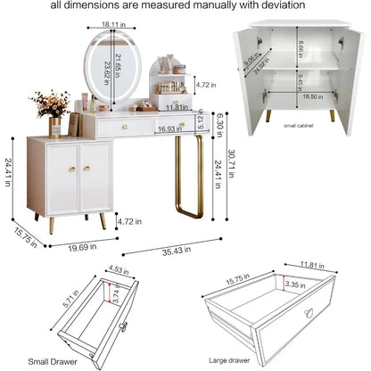 Modern Vanity Desk | Compact Makeup Table with LED Mirror & 2 Drawers